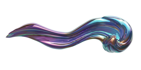 Twisted 3d rendering shape, holographic paint brush stroke isolated on transparent background
