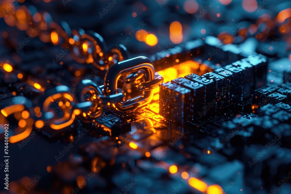 Poster a detailed look at the intricate circuitry and heat sink of a computer processor, key unlocking a se