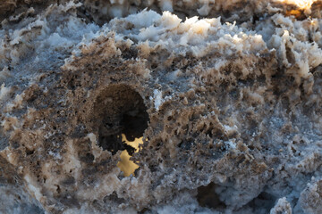 Salt crystal formations at Devil's Golf Course in Death Valley National Park, Death Valley,...