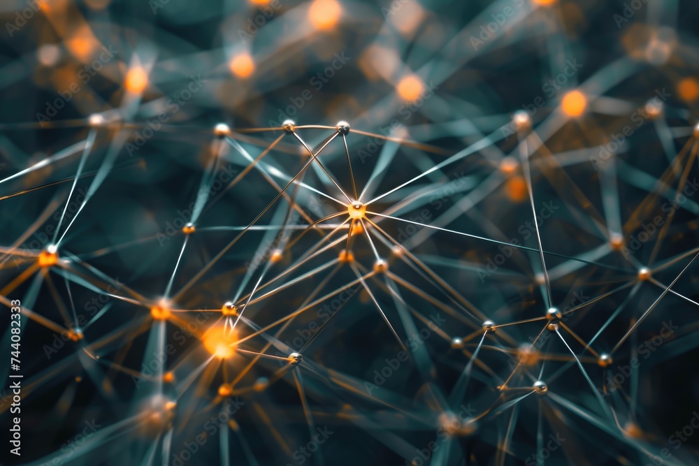 Poster this close-up photograph showcases a detailed network of interconnected lines and dots found in a ci