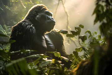 Majesty in the Wild: A Silverback Gorilla's Mesmerizing Gaze Amidst Lush Foliage