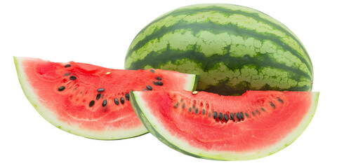 Ripe watermelon with cut slice, isolated on transparent background