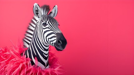 Creative animal concept. Zebra in party cone hat isolated on solid pastel background advertisement, copy text space. birthday party invite invitation