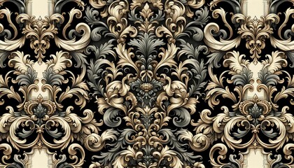 A drawing adorned with classic rococo motifs, intertwining elegant venzels with detailed whorls, reminiscent of regal Victorian interiors. AI Generated