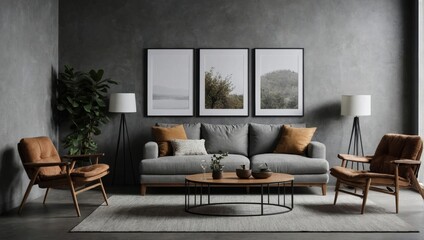 beautiful interior design furniture with mockup poster artwork with border frame interior house template for your design clean minimalist style decoration home interior background ideas 