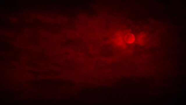 Clouds Over Red Moon Scary Landscape