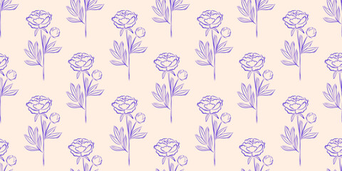 Seamless pattern with lupines. Spring or summer background. Packaging design, textiles in retro rustic style. Vector illustration