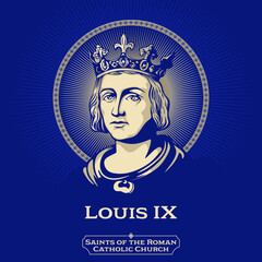 Saints of the Catholic Church. Louis IX (1214-1270) commonly revered as Saint Louis, was King of France from 1226 until his death in 1270. - obrazy, fototapety, plakaty
