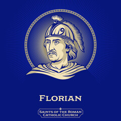 Saints of the Catholic Church. Florian (250-304) was a Christian holy man and the patron saint of chimney sweeps; soapmakers, and firefighters. - obrazy, fototapety, plakaty