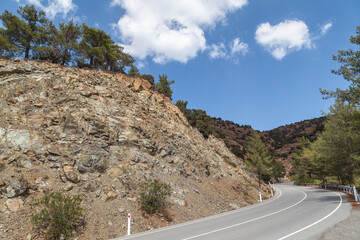 Beautiful view of the road in the Troodos Mountains in Cyprus.