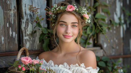 Floral Crown Beauty - A Portrait with Nature’s Touch