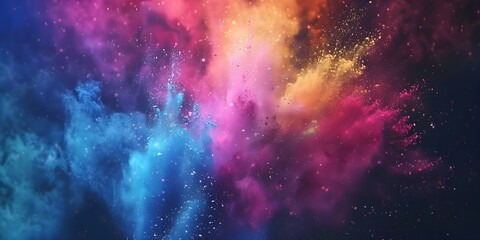 Colorful powder explosions against a dark backdrop in a video loop for festive celebrations. Concept Colorful Powder Explosions, Dark Backdrop, Video Loop, Festive Celebrations - obrazy, fototapety, plakaty