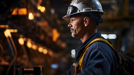 Obraz premium a man in a hardhat looks at his surroundings and wonders where