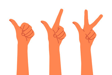 Fototapeta premium One two three hand gestures. Flat vector set.