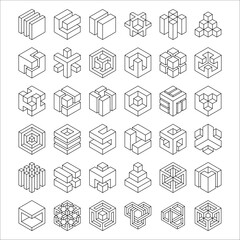 Set of geometric icons isolated on white background. Design elements. Line art. Vector illustration.