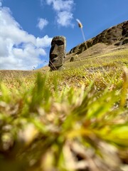 Famous figures, statues, Ancient Moai typical Statue of Easter Island, world heritage wonder,...