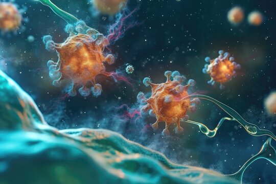 A detailed computer-generated image showcasing a modern smartphone with a seamless edge-to-edge display, Nanoparticles in action in drug delivery, AI Generated