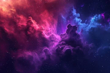 Poster Vibrant Sky With Colorful Clouds and Shimmering Stars, Neon colored interstellar cloud creating a sci-fi space scenery, AI Generated © Iftikhar alam
