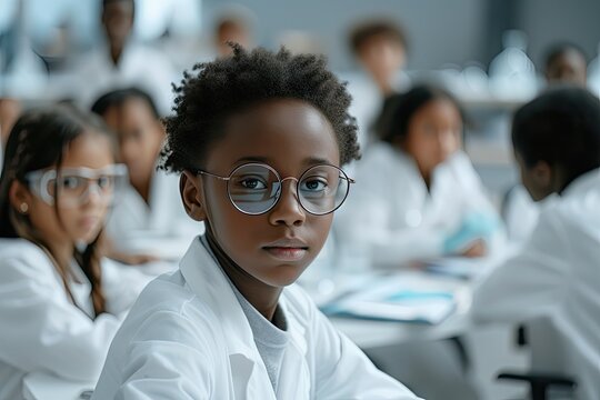 a diverse group of children studying STEAM subjects, emphasizing the importance of education for the future.