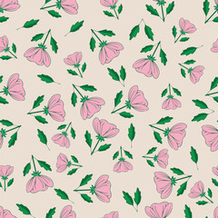 Pink Floral Seamless Pattern Design Vector Illustration