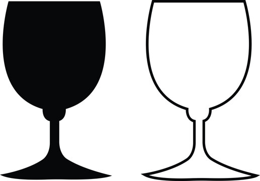 Wine glasses icons set simple symbol of bar, restaurant. isolated on transparent background. Various wine glass flat or line vector black silhouette collection for mobile concept and web design.