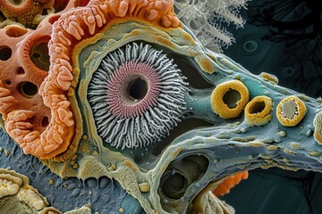 A detailed view capturing the eye and body of an animal in close proximity, An ultra high-resolution scanning electron microscope image, AI Generated - obrazy, fototapety, plakaty