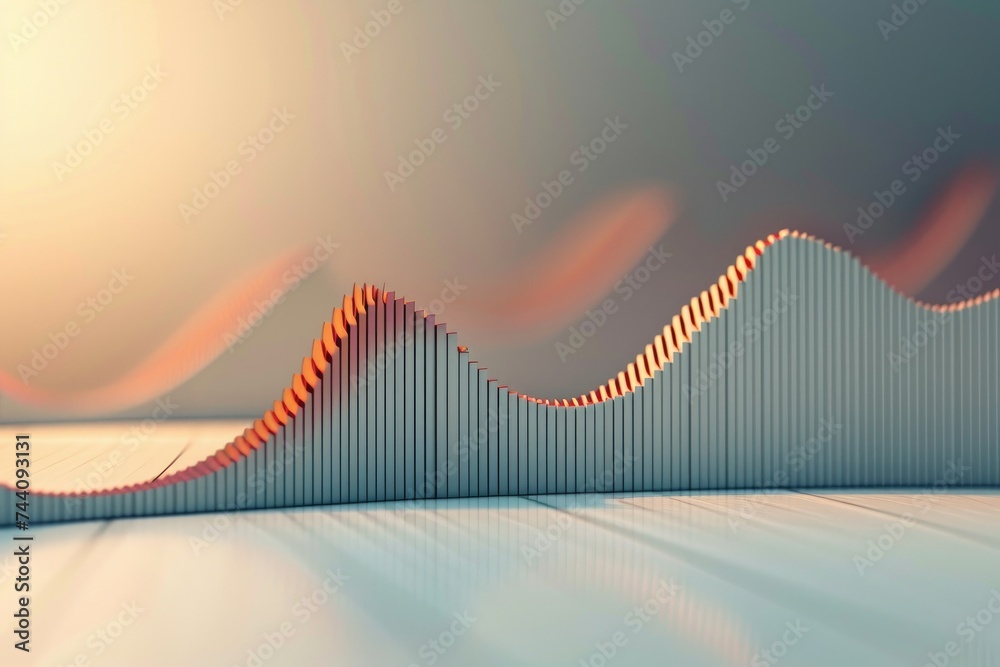 Fototapete This photo showcases a 3D rendering of a series of wavy lines, creating a visually dynamic pattern, An upward sloping, sharp curve representing rapid inflation, AI Generated