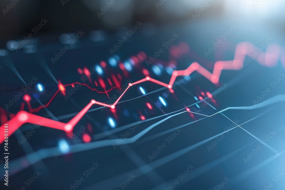 Poster close-up of a line graph on a computer screen, an upward sloping, sharp curve representing rapid inf