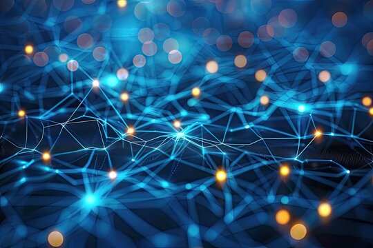 neural network with electrical activity of neuron cells on a blue background. Nervous system, neuroscience, neurology, brain activity.