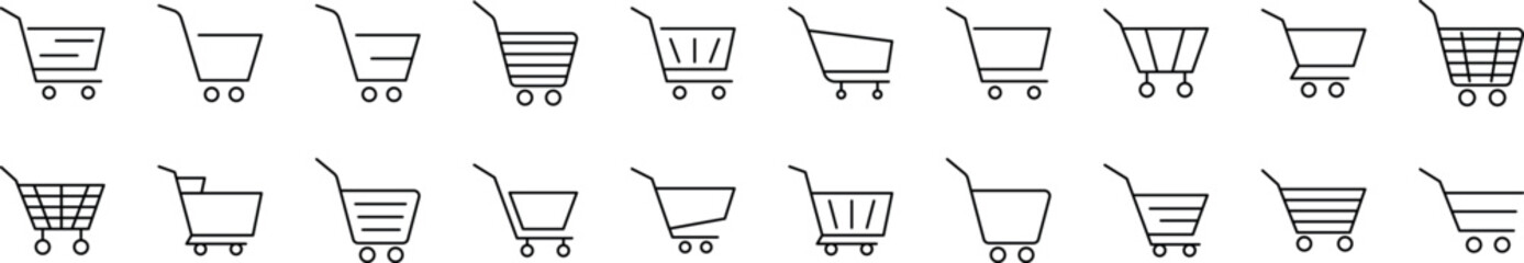 Set of line icons of shopping cart. Editable stroke. Simple outline sign for web sites, newspapers, articles book