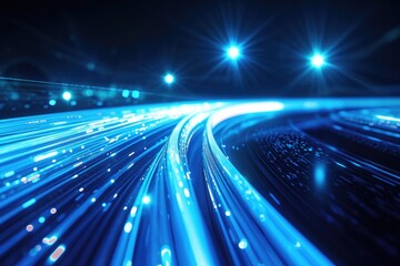 Fototapeta na wymiar Blurry Image of a Highway at Night, Background showcasing broadband and wireless internet technology, AI Generated