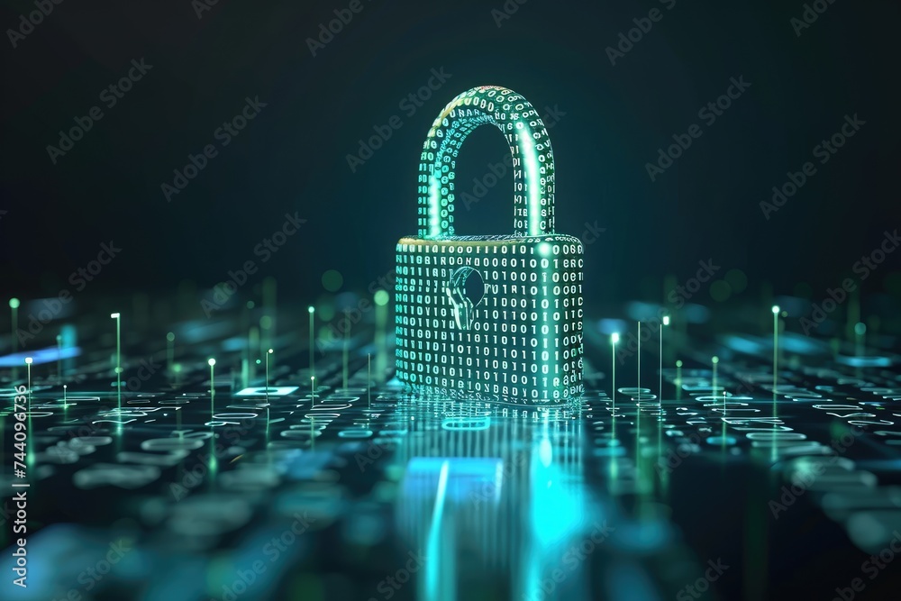 Poster a close-up photo of a lock resting on the top of a computer keyboard, symbolizing secure access to d