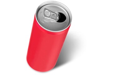 Red energy drink soda can mockup template isolated on white background. Wet metal aluminum beverage drink can cutout, clipping path