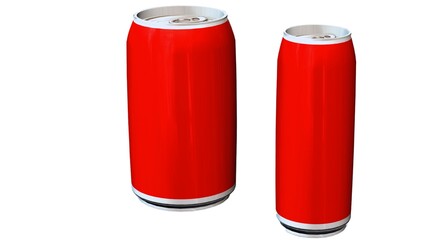 Red energy drink soda can mockup template isolated on white background. Wet metal aluminum beverage drink can cutout, clipping path