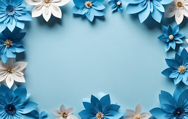 Baby Blue Color Background With A Large Empty Space In The Center Silhouettes Of Beautiful Origami Flowers, A stunning background showcases a curated collection of beautiful blue flowers