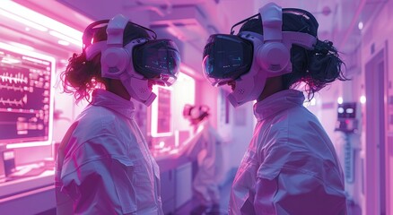 A diverse group of women clad in white and black goggles, adorned with shades of magenta, purple,...