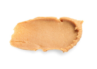 Smear of tasty nut butter isolated on white, top view