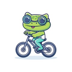 A Cute Green Frog Pedaling a Racing Bike with Enthusiasm