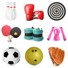 Obraz premium Balls and other sports equipment isolated on white, set