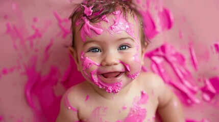 Fototapeta premium a baby latam beauty covered in pink paint