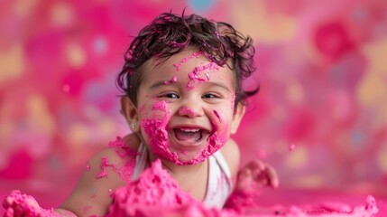 Fototapeta premium a baby latam beauty covered in pink paint