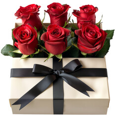 Roses in Gift Box Isolated on Transparent or White Background, PNG