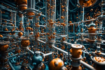 Under the beaker's scrutiny, molecules unveil the intricate details of their hidden architectures.  - obrazy, fototapety, plakaty