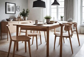Fototapeta na wymiar Go for a Scandinavian design with a simple and functional dining table. 