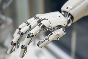 A robotic hand is depicted holding an object, showcasing advanced technology and precision, Robotic limbs controlled using thought commands, AI Generated