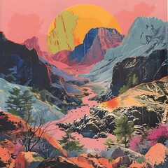 sunset in mountains, Generative AI
