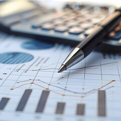 pen and calculator on financial report, Generative AI
