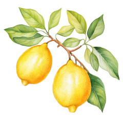 bright watercolor lemons on a leafy branch.