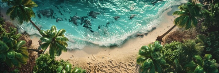 Tropical Paradise Aerial View - An aerial perspective of a stunning tropical beach with lush greenery