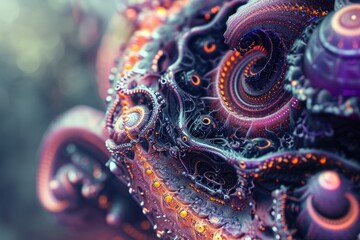 Fototapeta premium Close Up of a Purple and Orange Object, Close-up of a cybernetic organism with intricate detailing, AI Generated